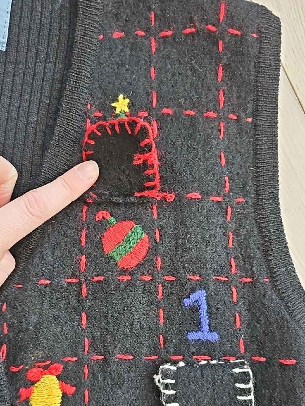 Vintage Boiled Wool Ugly Christmas Sweater Vest Christmas Countdown Embroidery - Picture 7 of 13